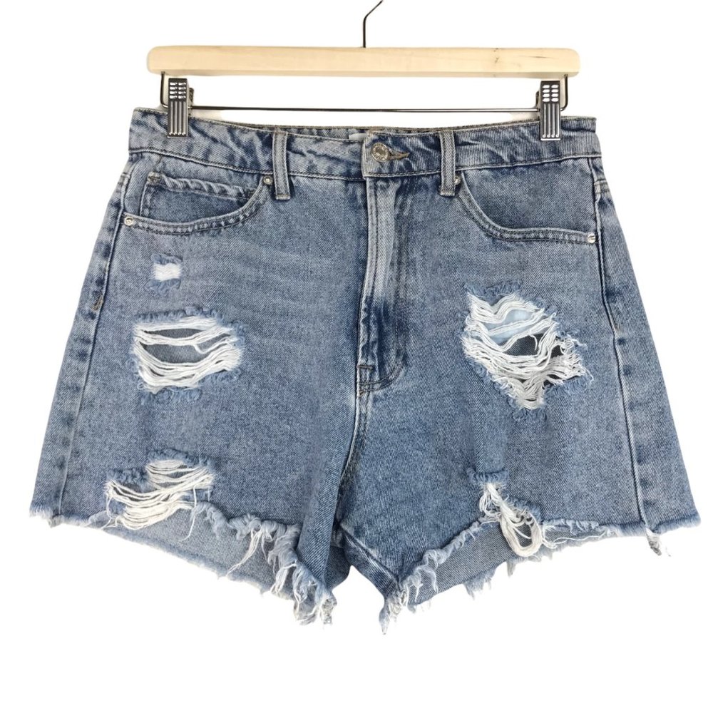 Forever 21 Light Wash Distressed High Waisted Denim Shorts  Size Large